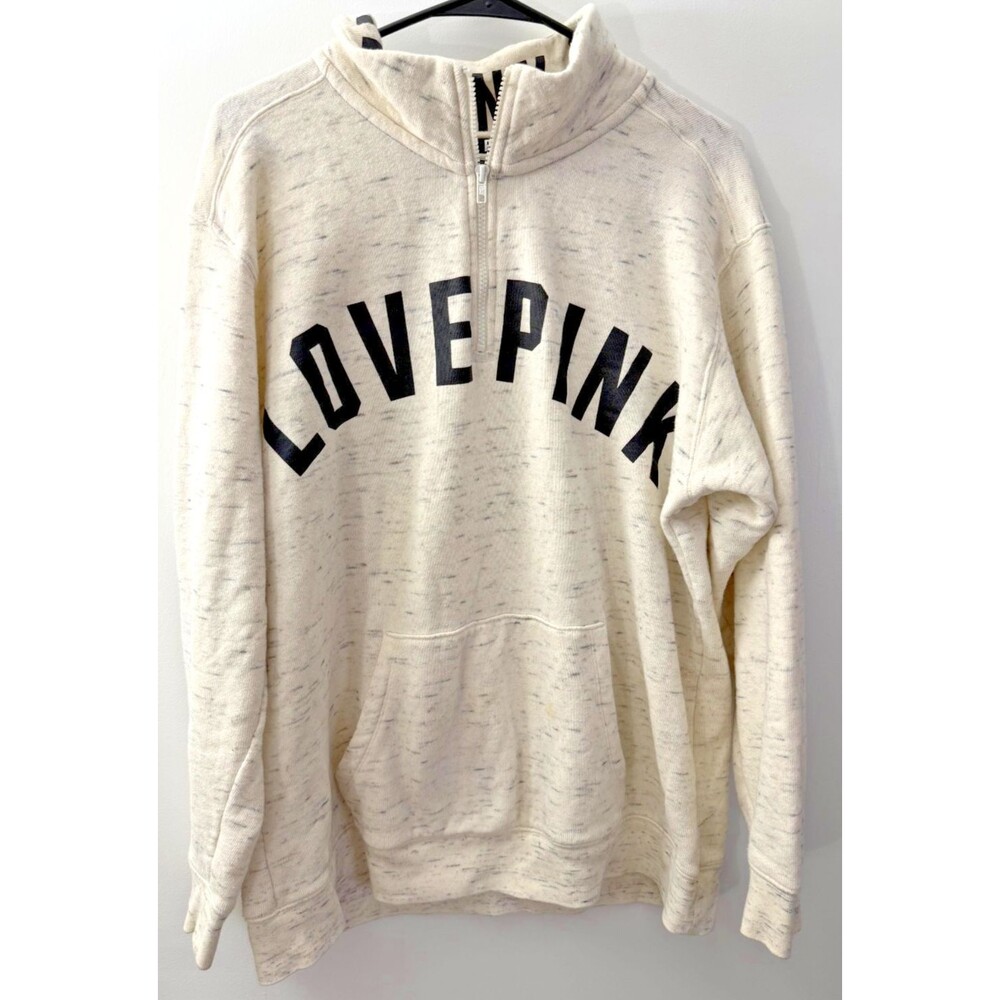Victoria's Secret Sweatshirt Women's Large Gray Sporty Oversize Quarter Zip Pink